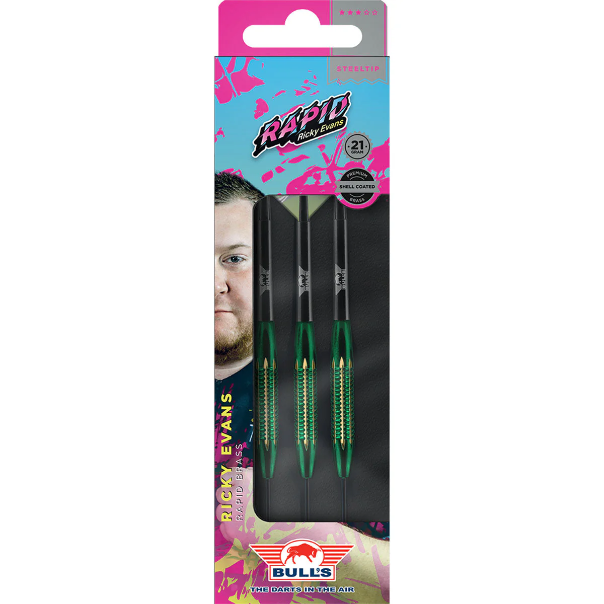 Bull's Ricky Evans Shell Coated Brass Green Darts - Image 4