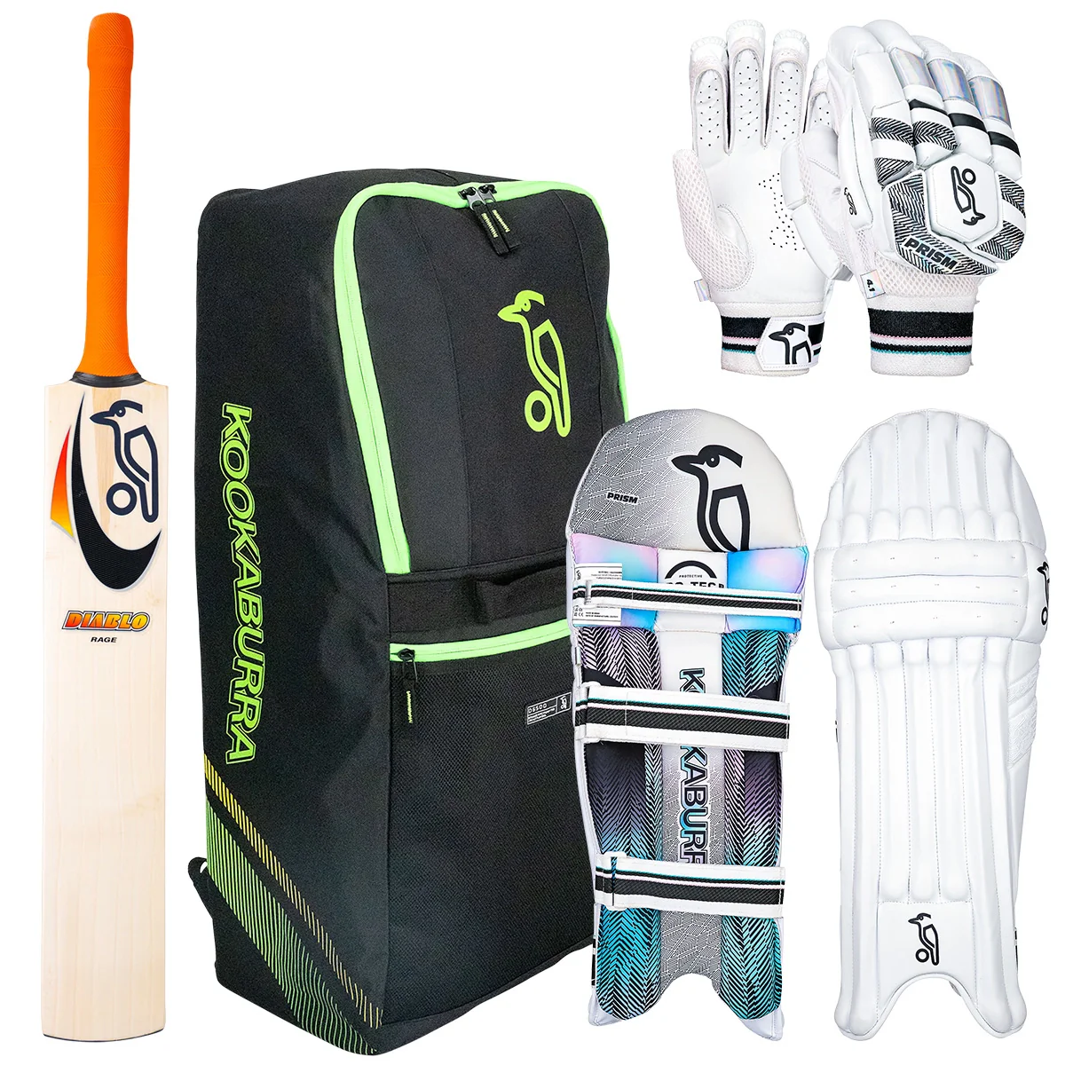 Kookaburra Diablo Rage Cricket Bat, Gloves, Pads & Bag Bundle