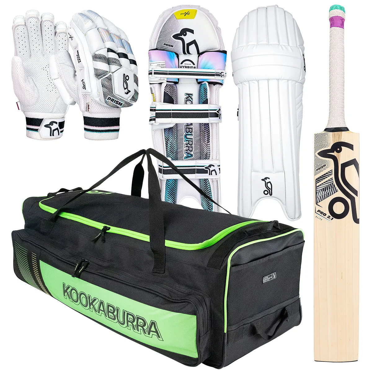 Kookaburra Prism Pro 2.1 Elite Cricket Bat, Gloves, Pads & Bag Bundle