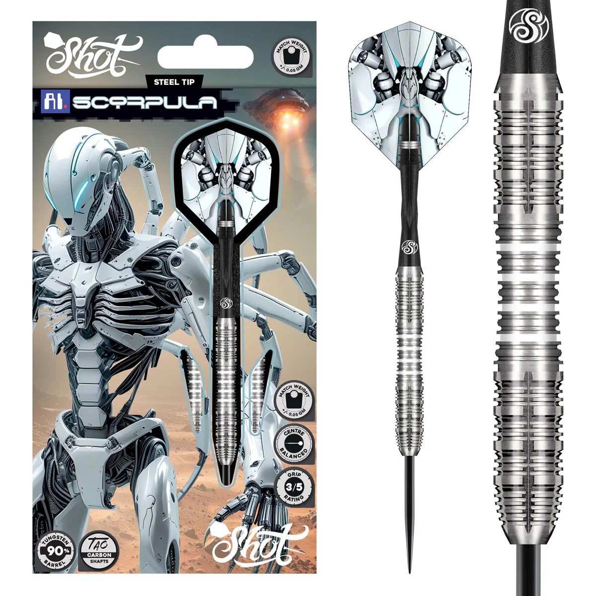 Shot AI Scorpula 90% Tungsten Steel Tip Dart Set